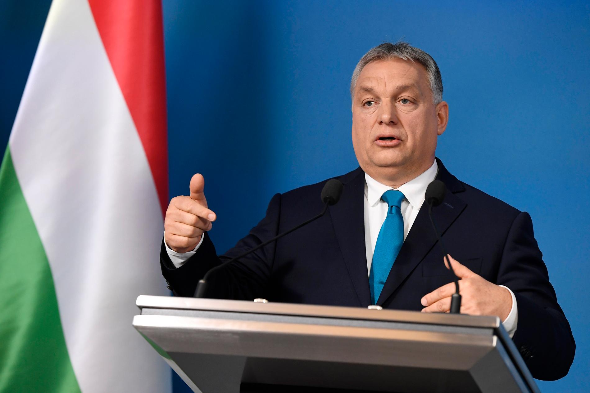 Ungerns premiärminister Viktor Orbán under en presskonferens i Budapest på torsdagen.