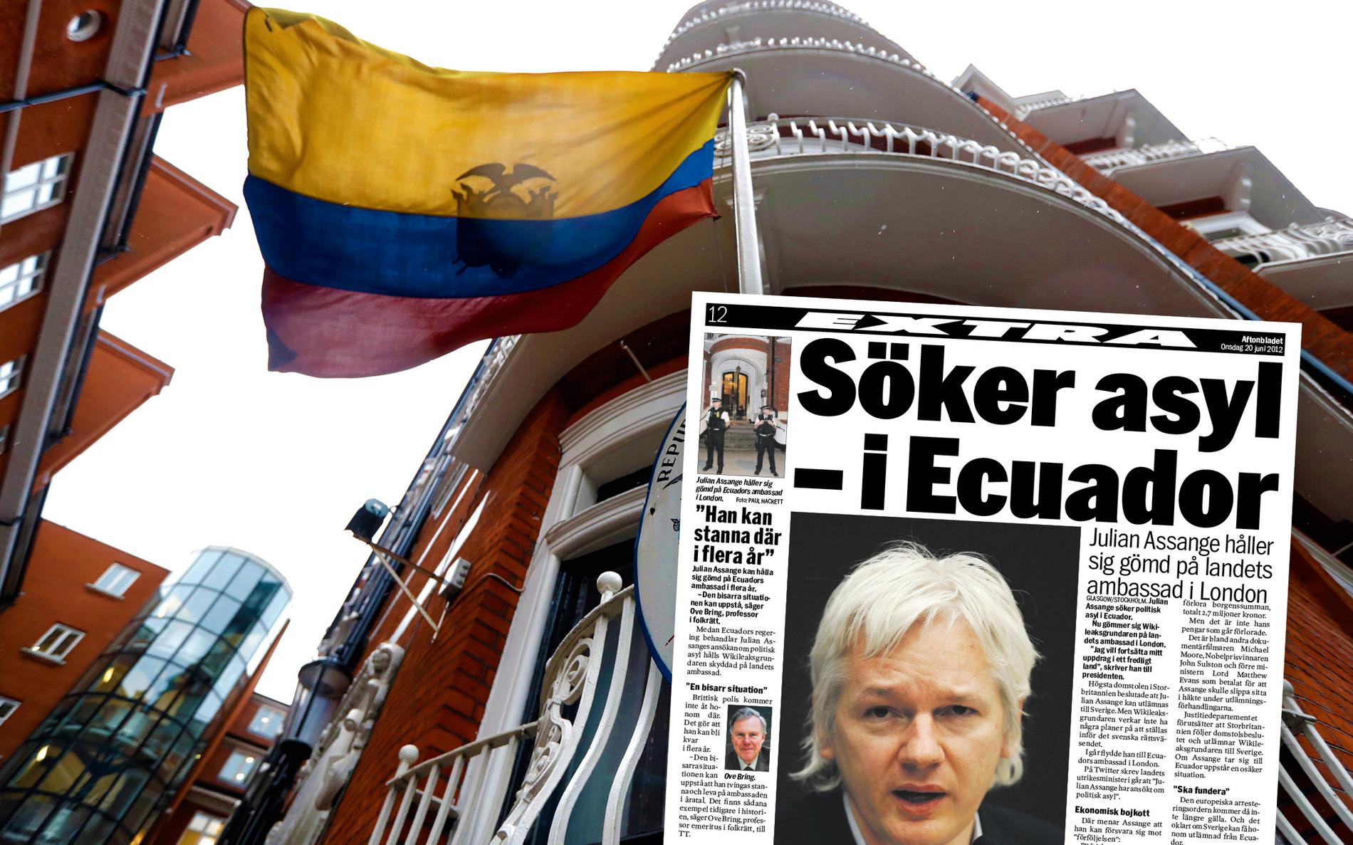 JUNI 2012. Assange flyr in på Ecuadors ambassad i London, som han inte lämnat sedan dess.