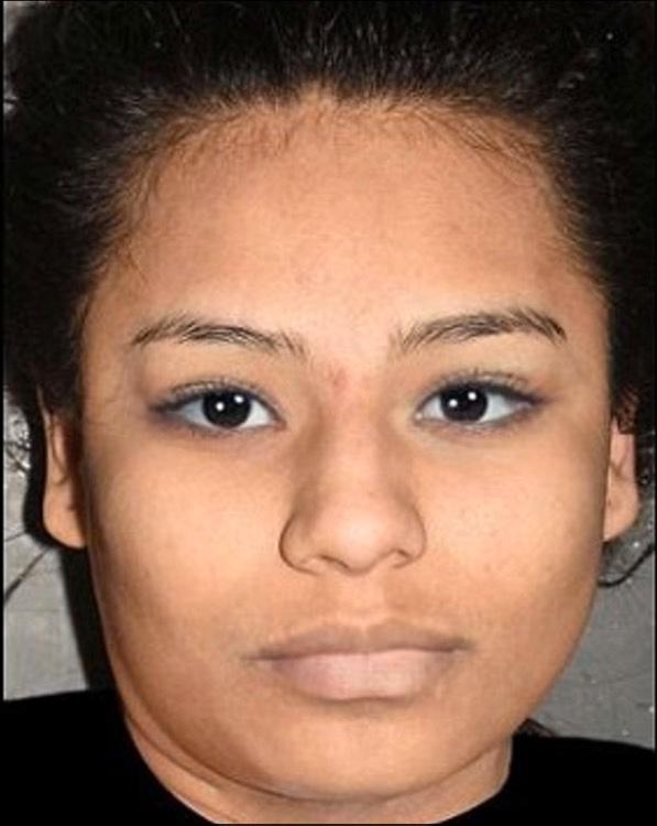 Polisens datorbild. Flickan var skjuten och så svårt sargad att rättsmedicinarna har fått rekonstruera hennes ansiktsdrag.