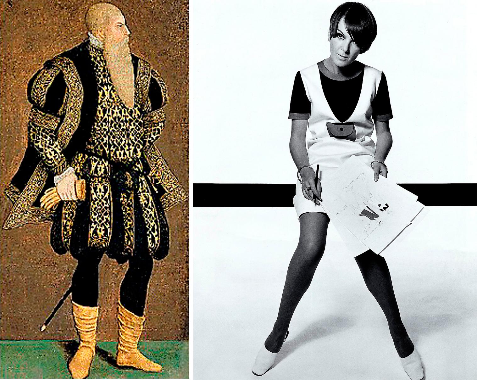 Bentrikåer var ett vanligt klädesplagg på män redan på 1500-talet, som här på Gustav Vasa. Mary Quant (t h) uppfann den moderna versionen av strumpbyxan.
Foto: : Wikimedia, Aftonbladet Arkiv