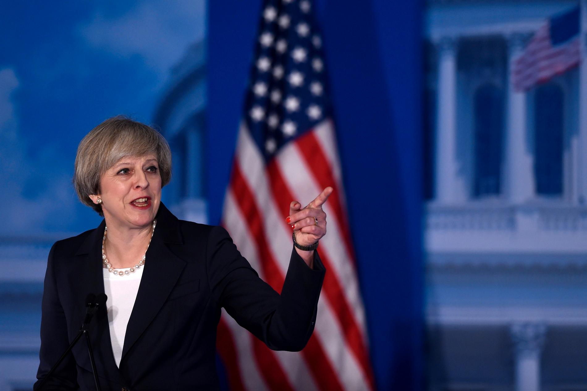 Storbritanniens premiärminister Theresa May talar inför republikanska kongressledamöter.