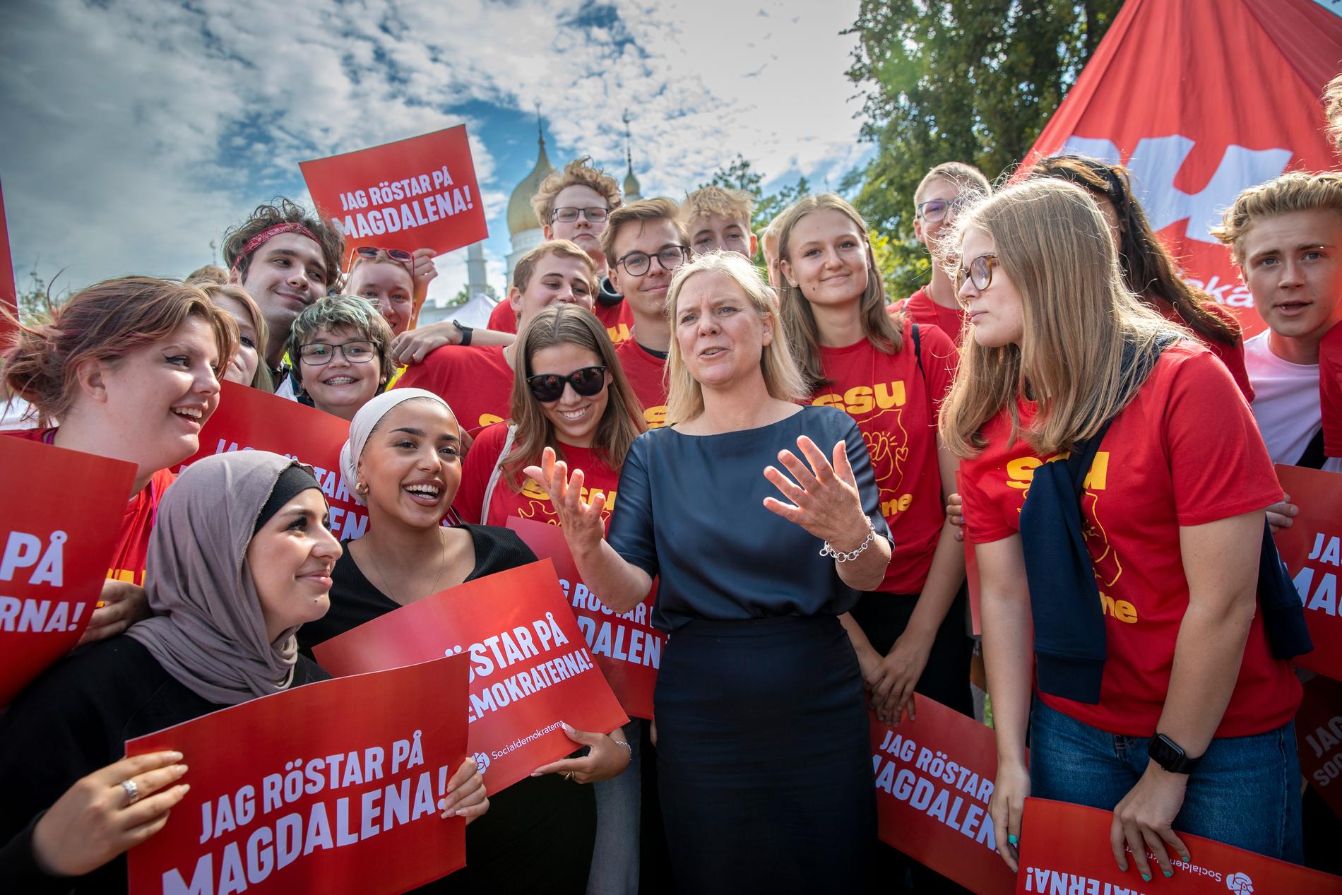Socialdemokraternas partiledare Magdalena Andersson på valturné i Malmö i slutet av augusti förra året.