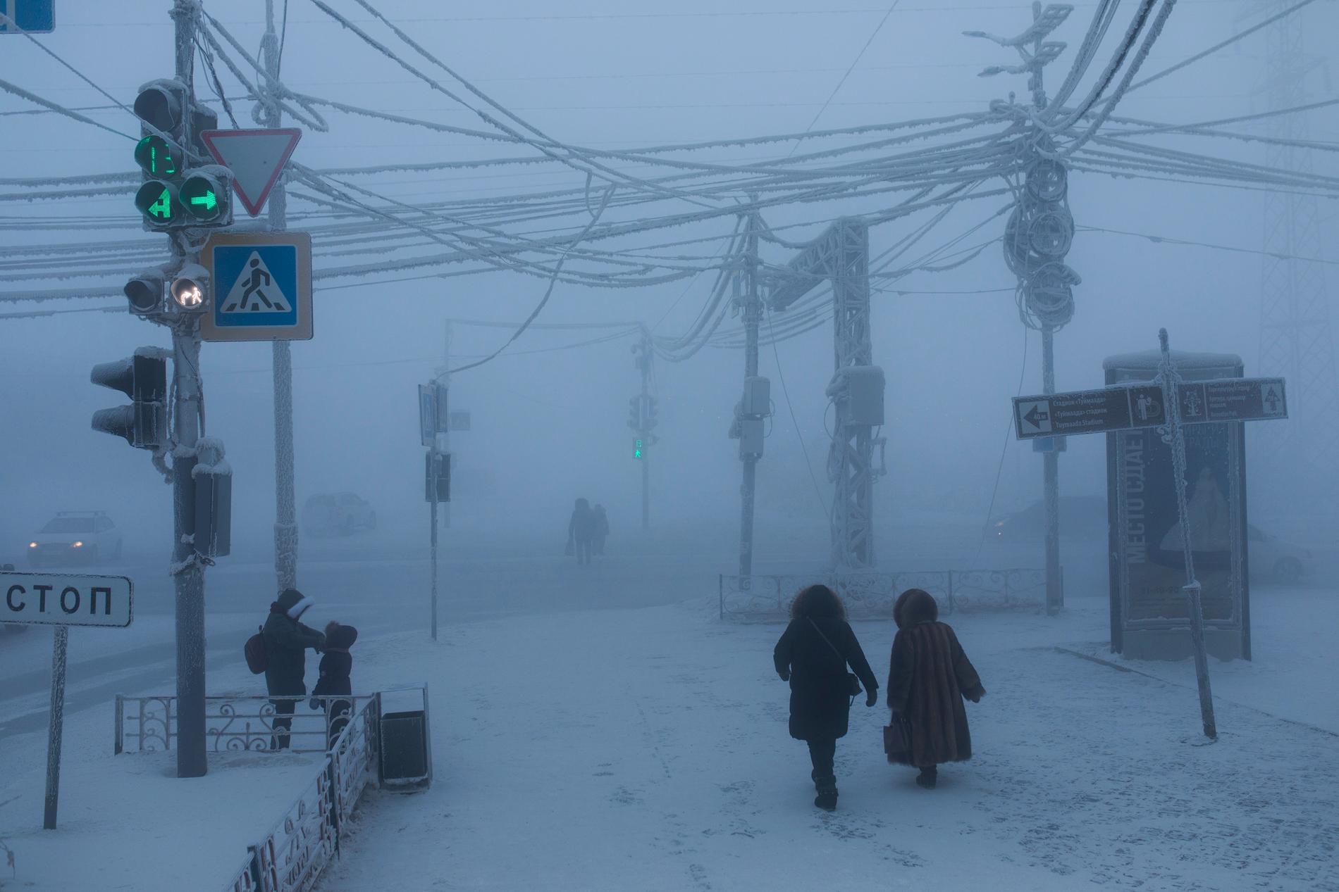 Bild från Jakutsk i januari, då det var 47 minusgrader där.