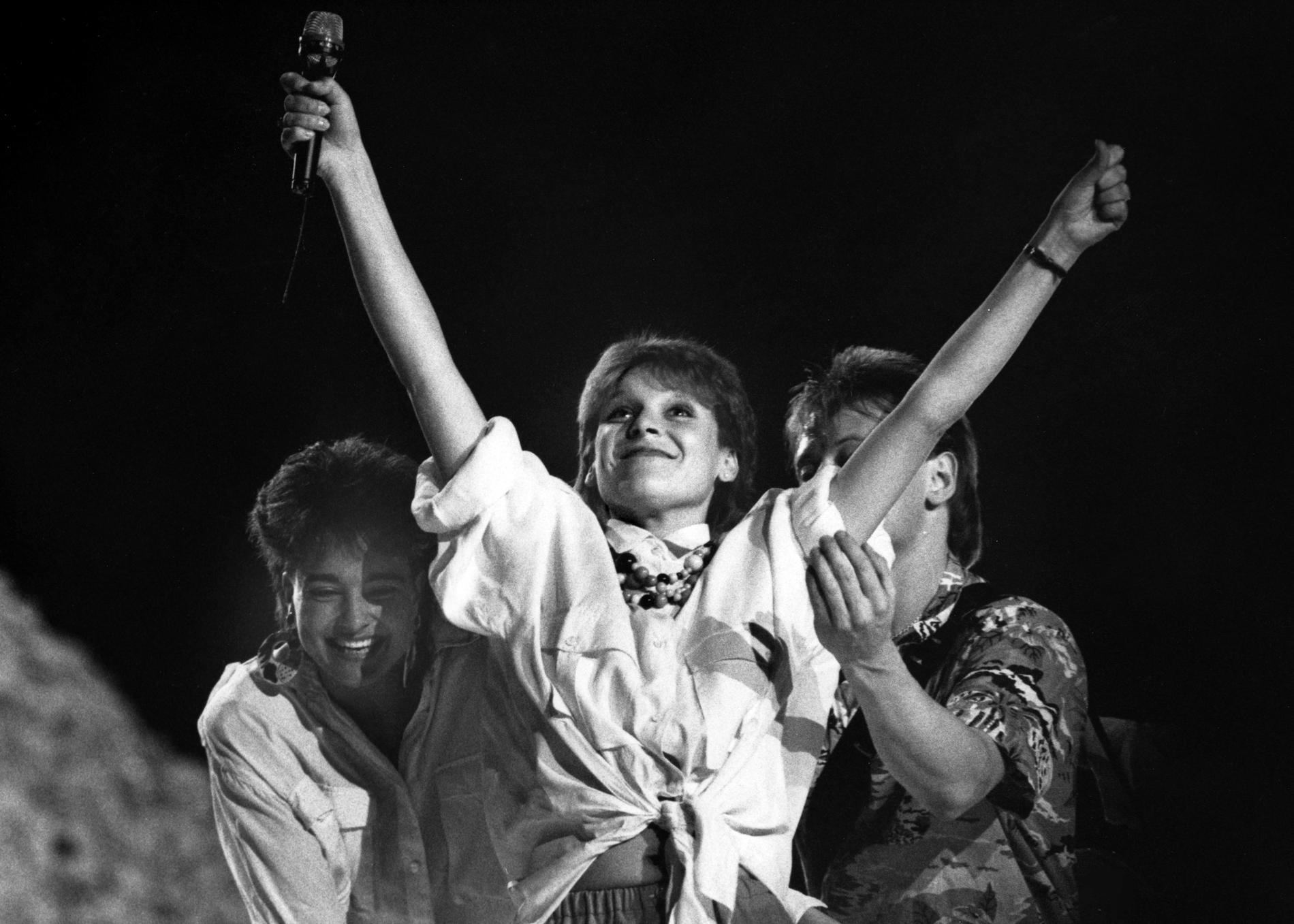Lotta Engberg inför finalen i Eurovision Song Contest 1987. Då hade "Fyra Bugg och en Coca-Cola" fått byta namn till "Boogaloo". Arkivbild.