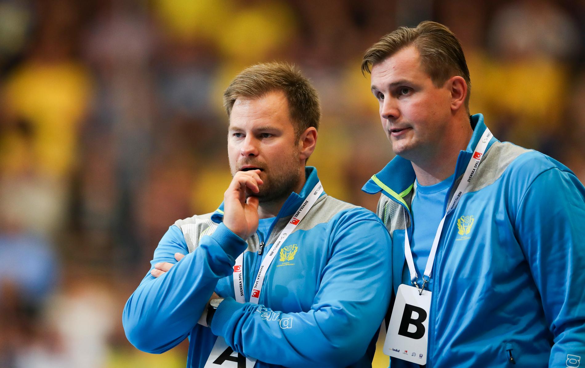 Sveriges tränarduo Kristján Andrésson och Martin Boquist.