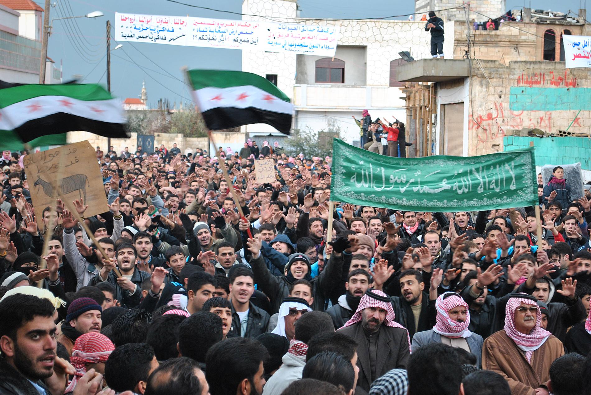 Regimkritiska protester i provinsen Homs i Syrien den 27 januari 2012.