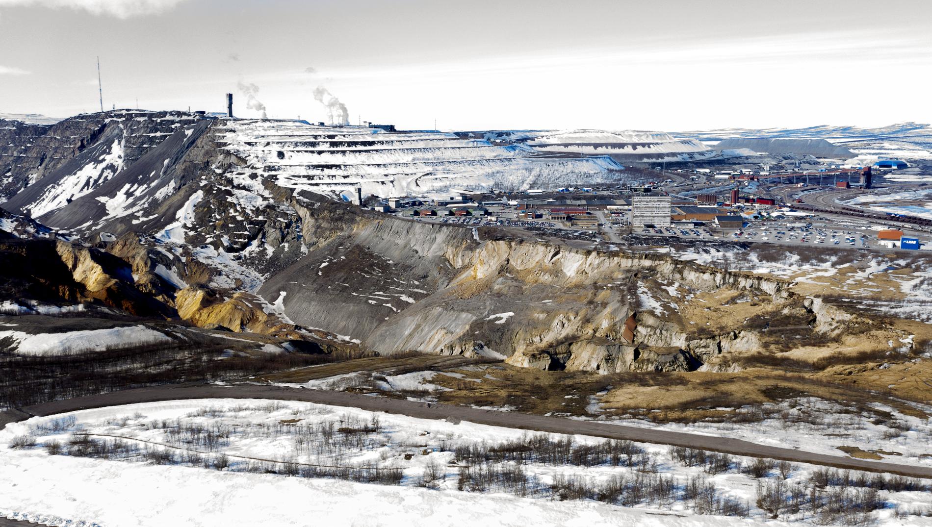 LKAB:s gruva i Kiruna – mark som tidigare var renarnas betesmark. 