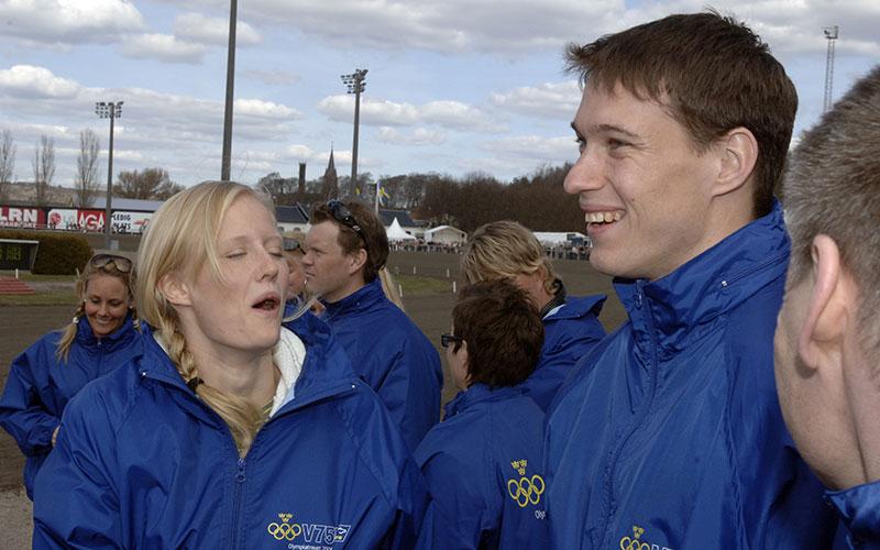 Friidrotsstjärnorna Carolina Klüft och Patrik Kristiansson på Olympiatravet 2006.