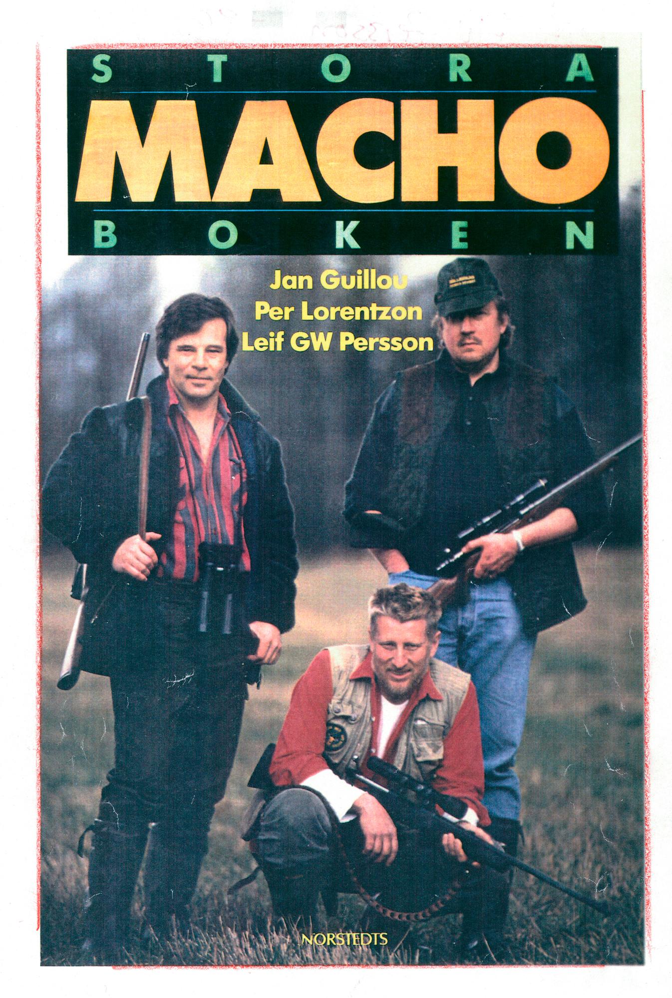 "Stora machoboken" från 1991, tillsammans med Jan Guillou och Pär Lorentzon.