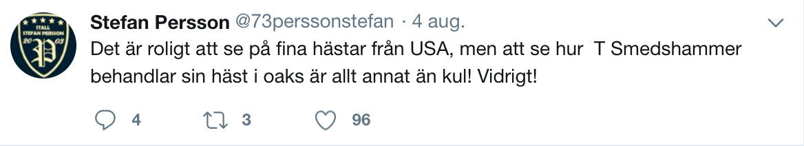 Travtränaren Stefan Persson på Twitter
