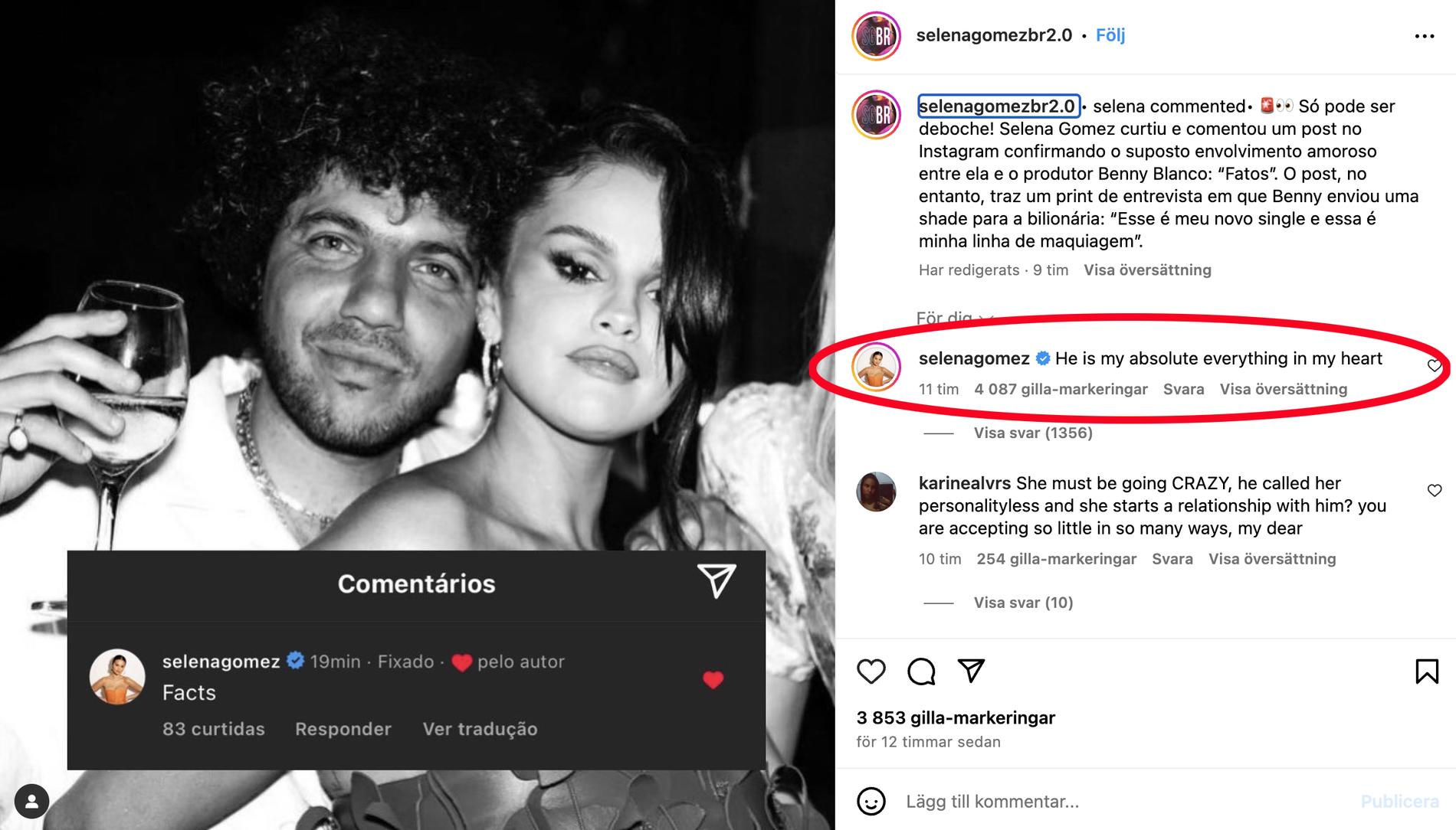 Selena Gomez kommenterar romansen med Benny Blanco.