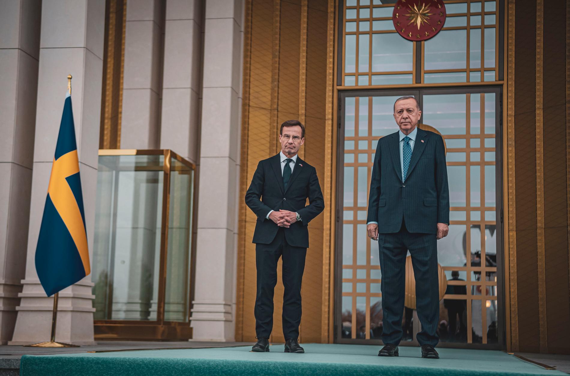 Statsminister Ulf Kristersson och president Recep Tayyip Erdogan. 