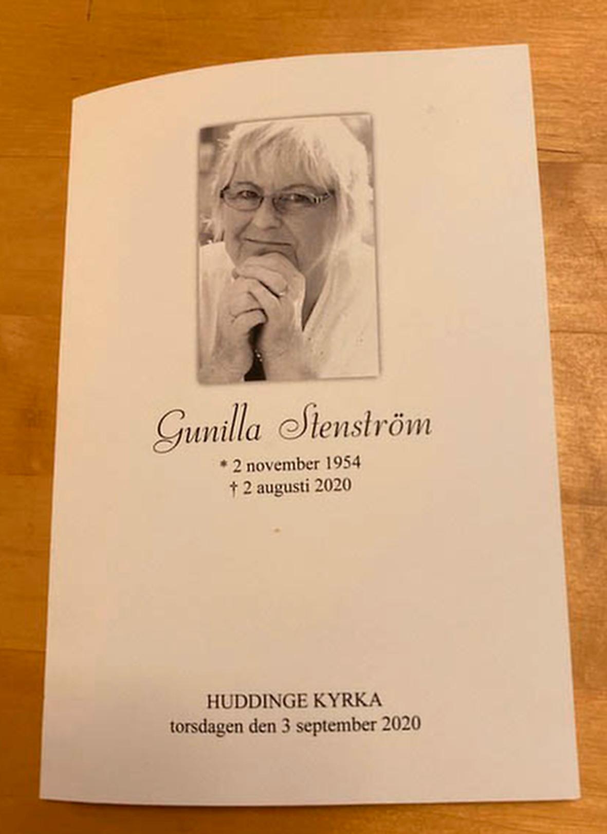 Programmet vid Gunilla Stenströms begravning. 