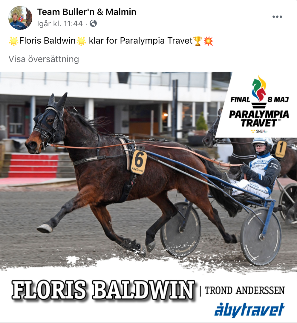 Trond Anderssens nioårige valack (Floris Baldwin) fick sista platsen till Paralympiatravets Final på Åbytravet. 