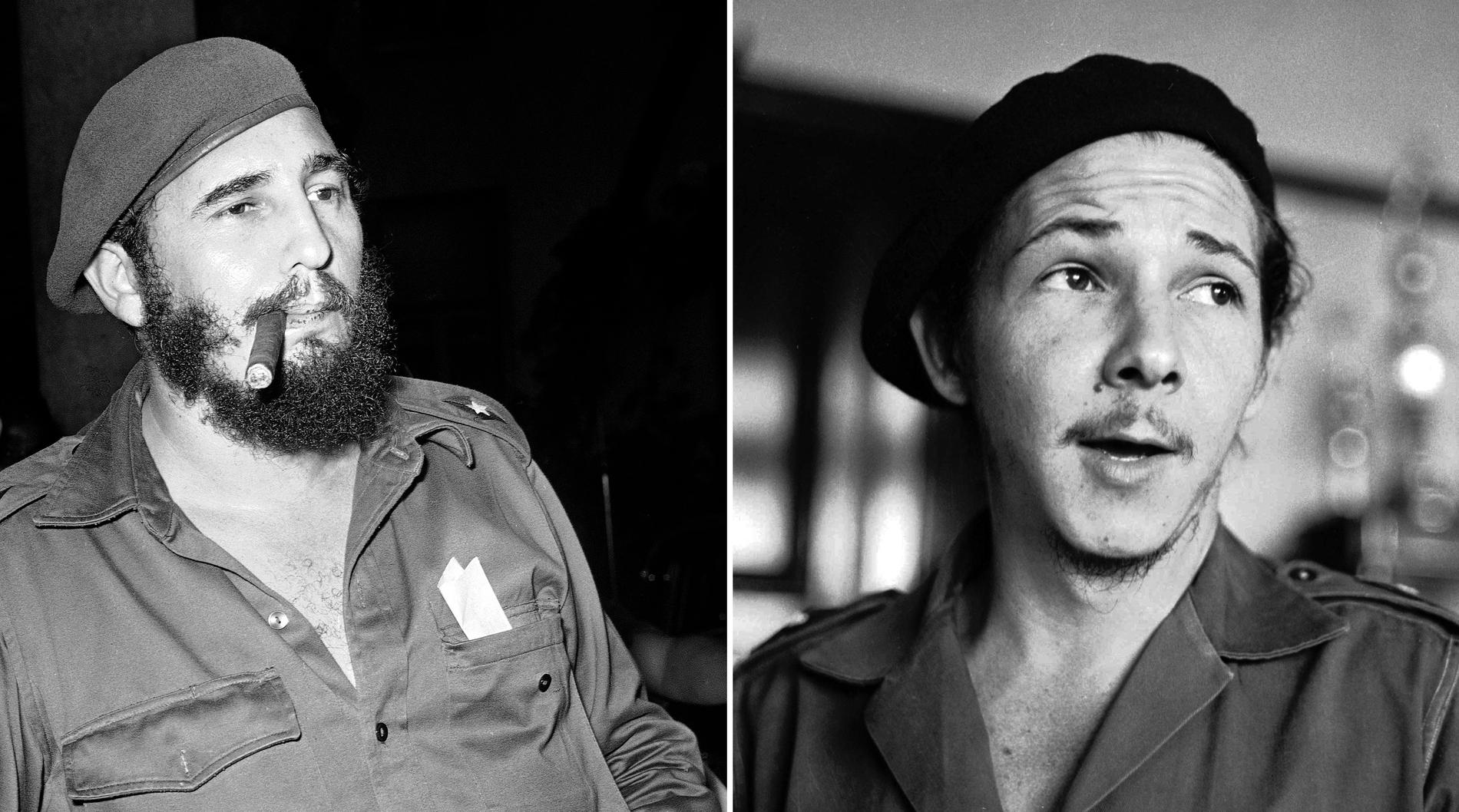 Kubas mångårige ledare Fidel Castro, fotograferad 1961, och hans bror Raúl Castro. fotograferad 1959.