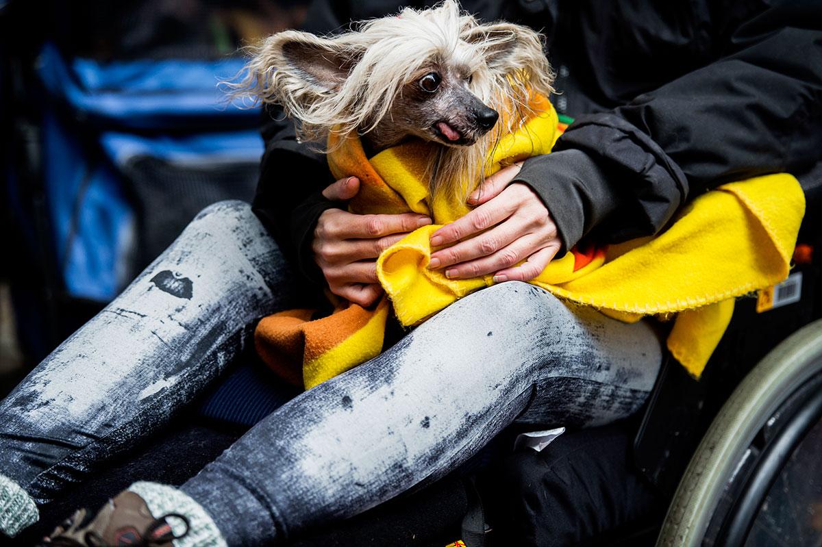 "Jag sitter instängde i mitt hus och kommer inte ut", säger Beate Blümel som har stort sällskap av sin hund Carl-Otto.