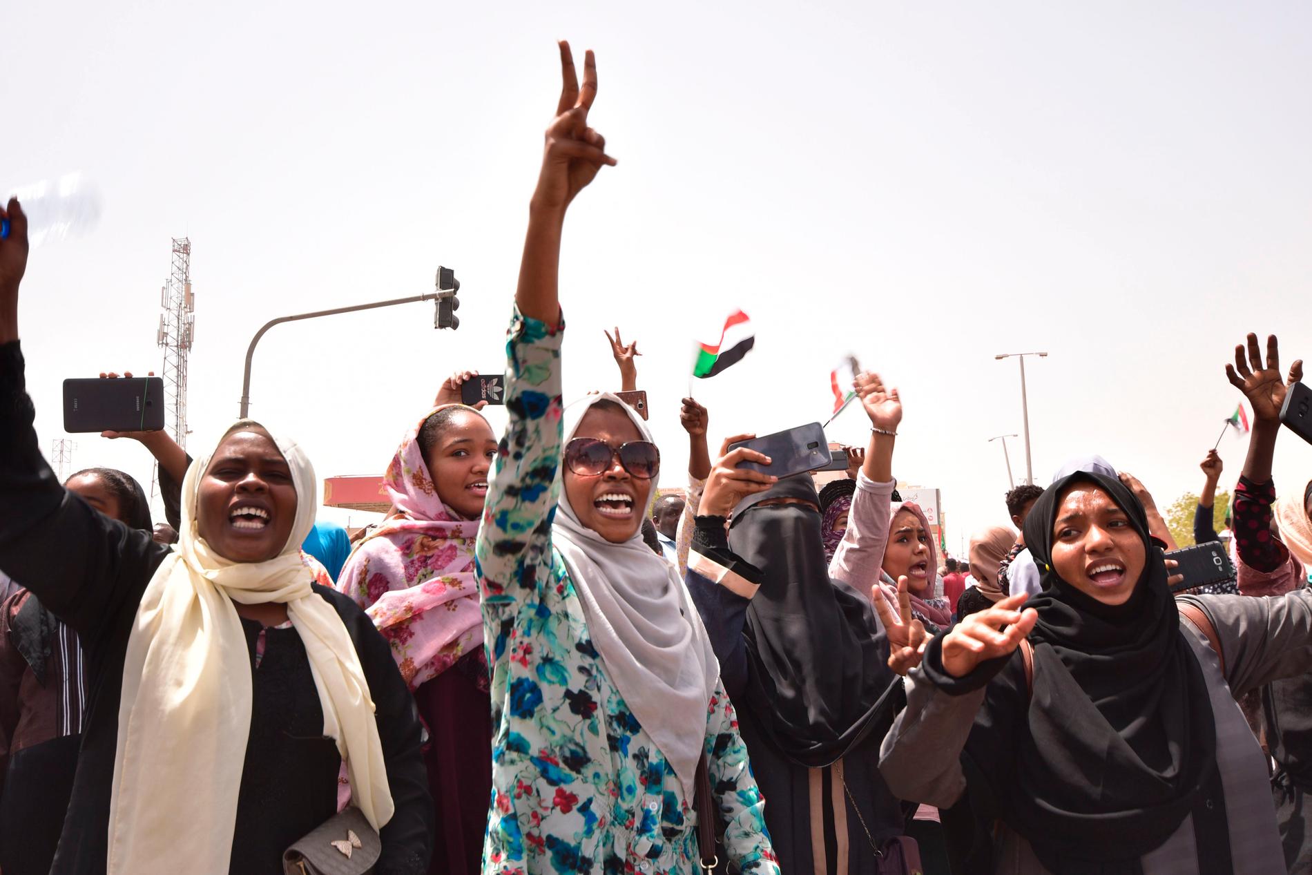 Glädjeyra utbröt i Sudans huvudstad Khartum när försvarsministern meddelade att president Omar al-Bashir tvingats bort från makten.
