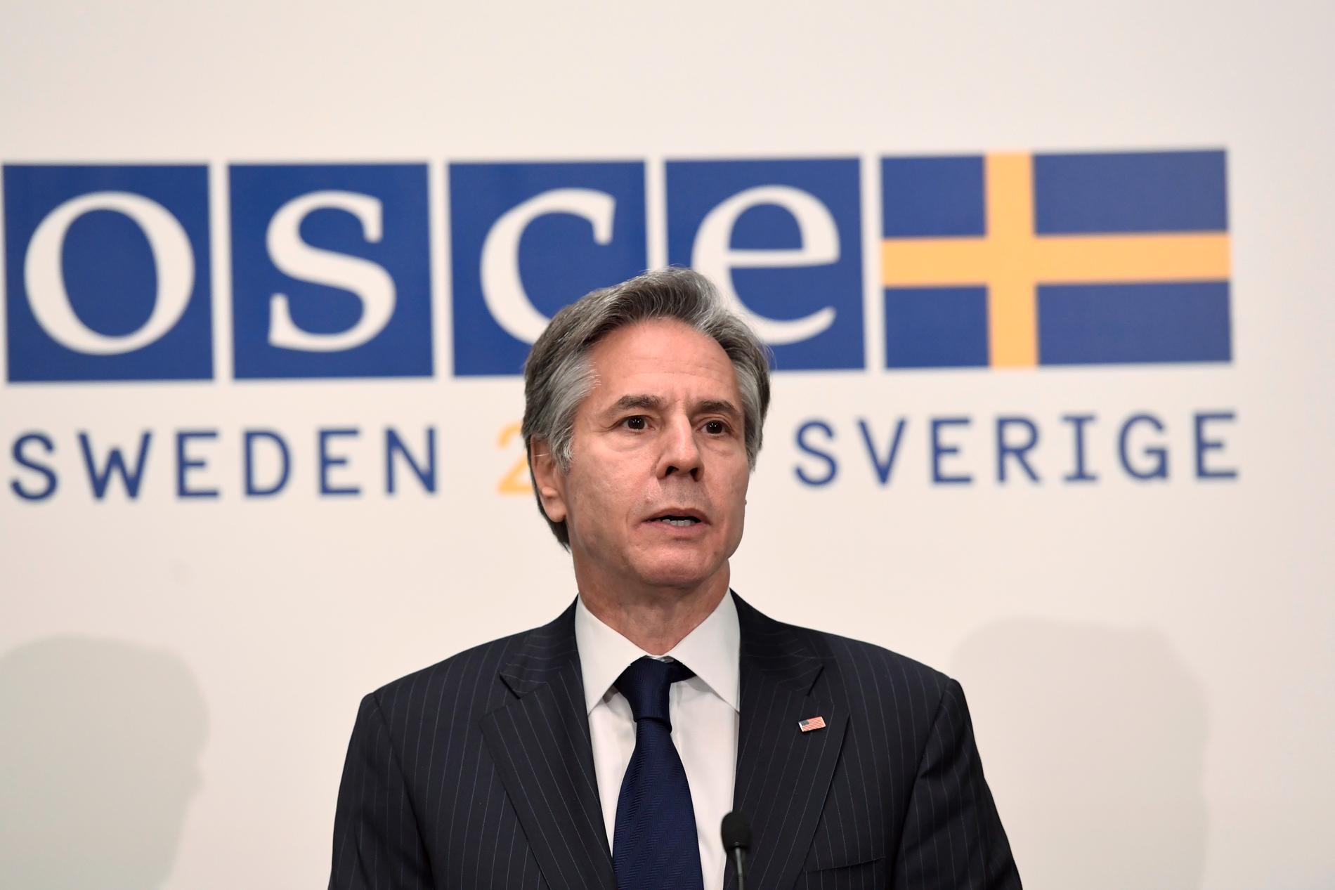 USA:s utrikesminister Antony Blinken på OSSE-mötet i Stockholm.