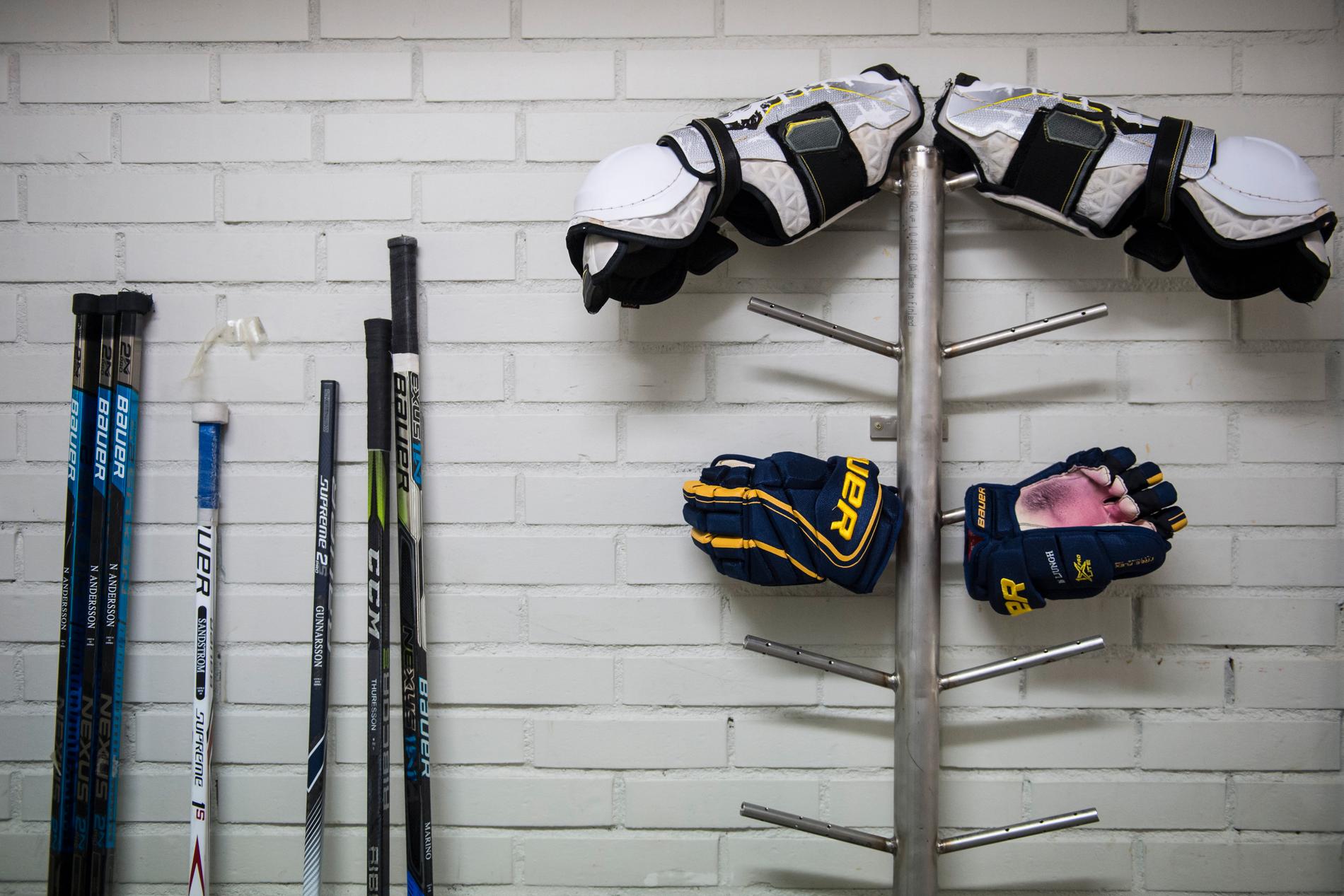 Hockeyutrustning, häst eller tio par skidor. Frågan om idrottsgymnasier och kravet på utrustning kontra lagkrav på avgiftsfri utbildning utreds i höst. Arkivbild.