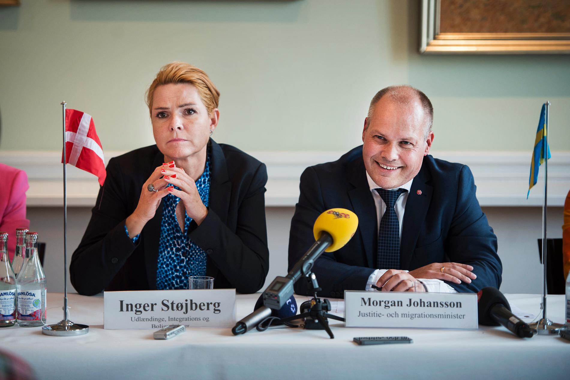 Danmarks integrationsminister Inger Støjberg vid ett tidigare möte med justitieminister Morgan Johansson (S). Arkivfoto.