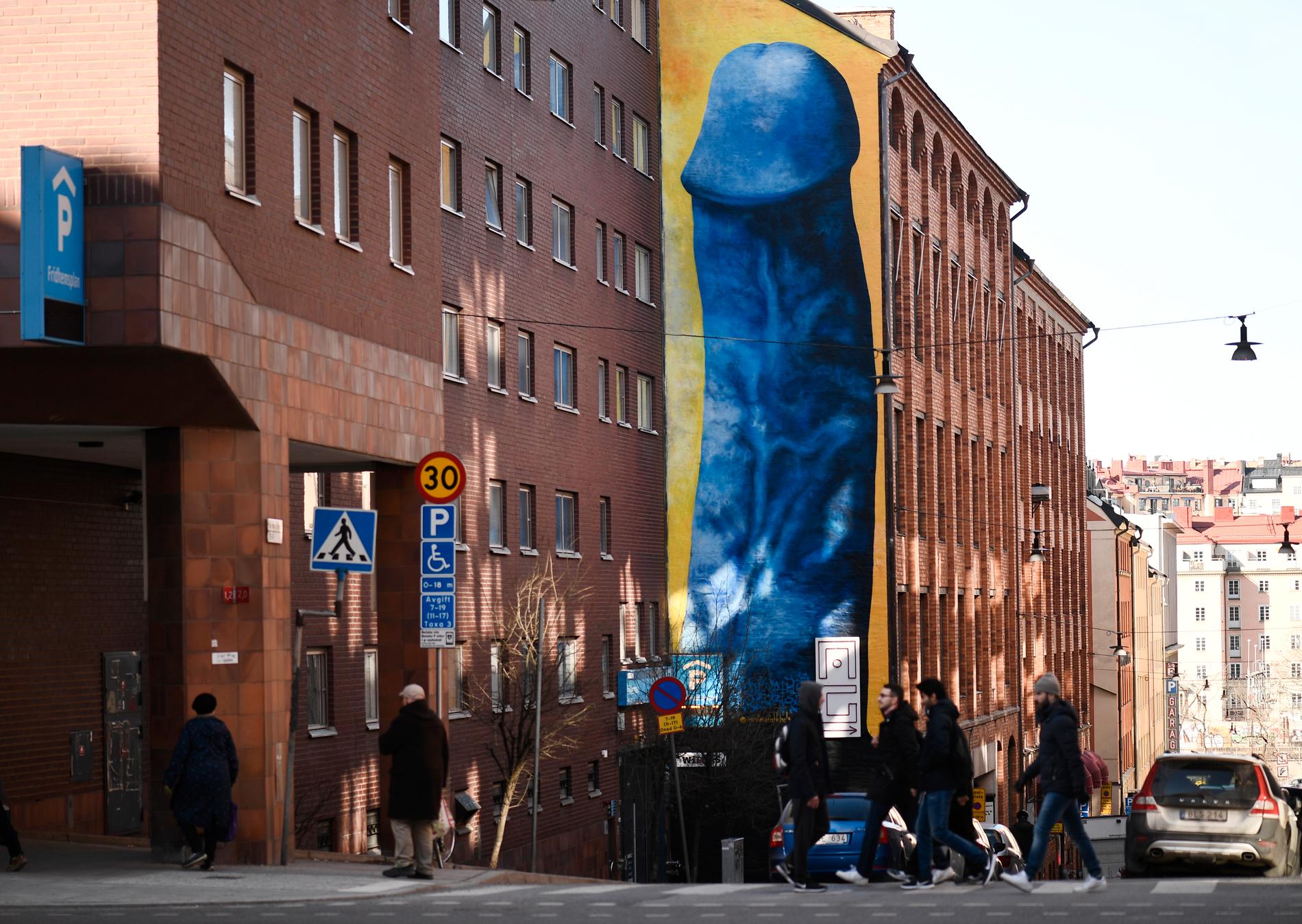 Forskare vid Karolinska institutet undersöker vad människor tycker om utseendet på sitt kön. Bilden visar en målning av konstnären Carolina Falkholt. Målningen prydde en husvägg på Kronobergsgatan på Kungsholmen i Stockholm en period under 2018. Arkivbild.