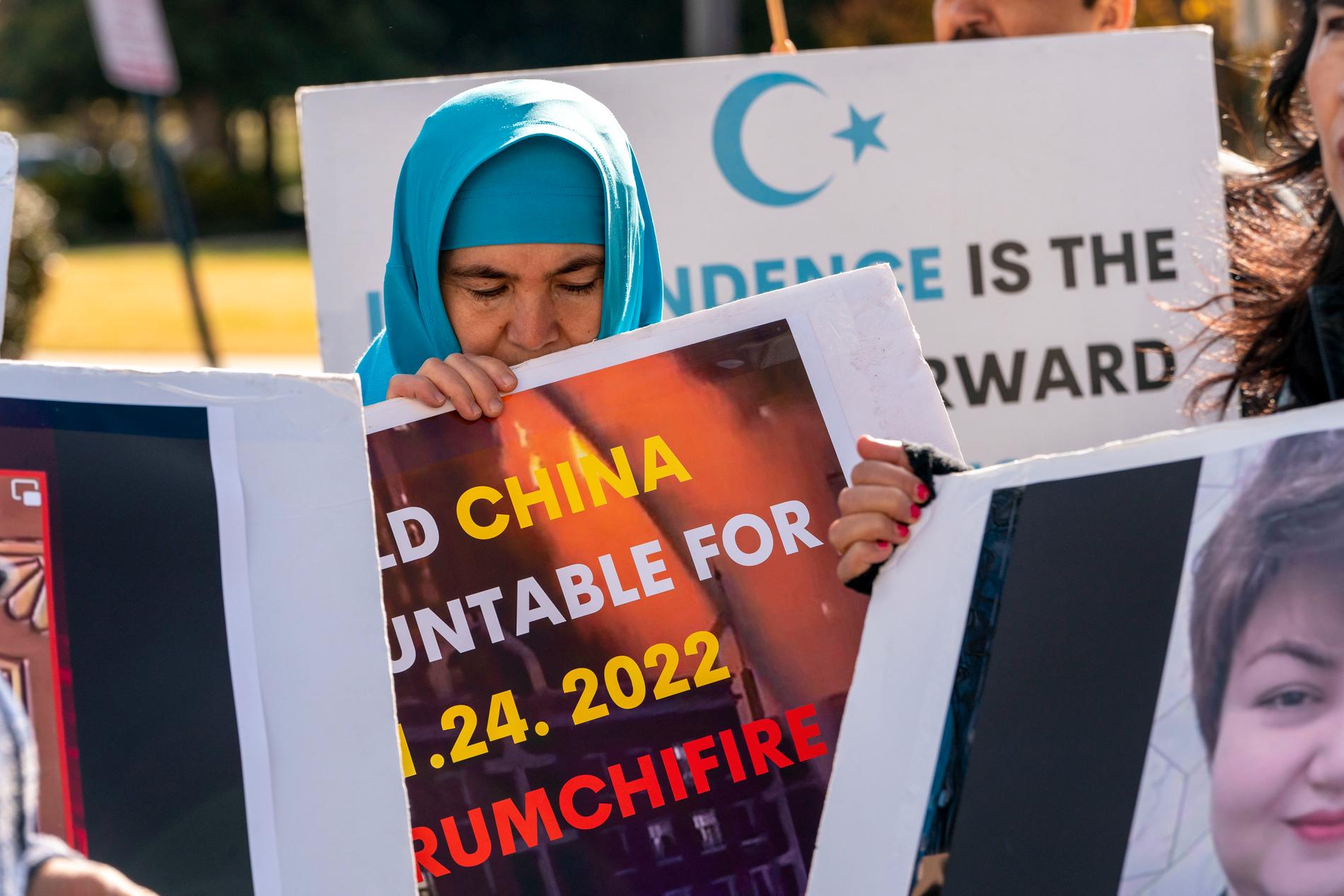 Bild från en demonstration till stöd för uigurerna – och mot Kinas agerande – i Washington D.C. förra året