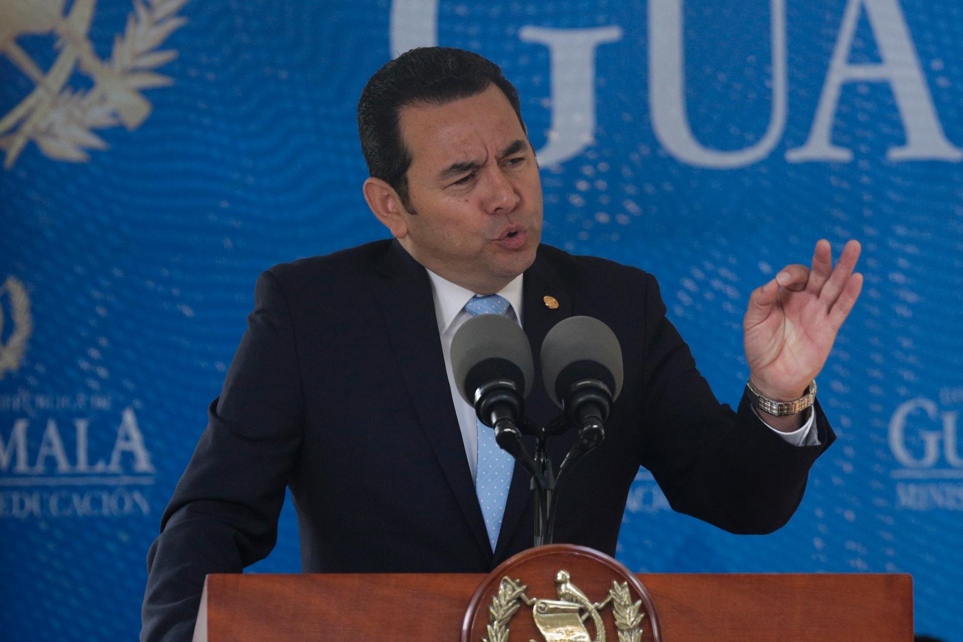 Guatemalas president Jimmy Morales under ett tal i september i fjol.