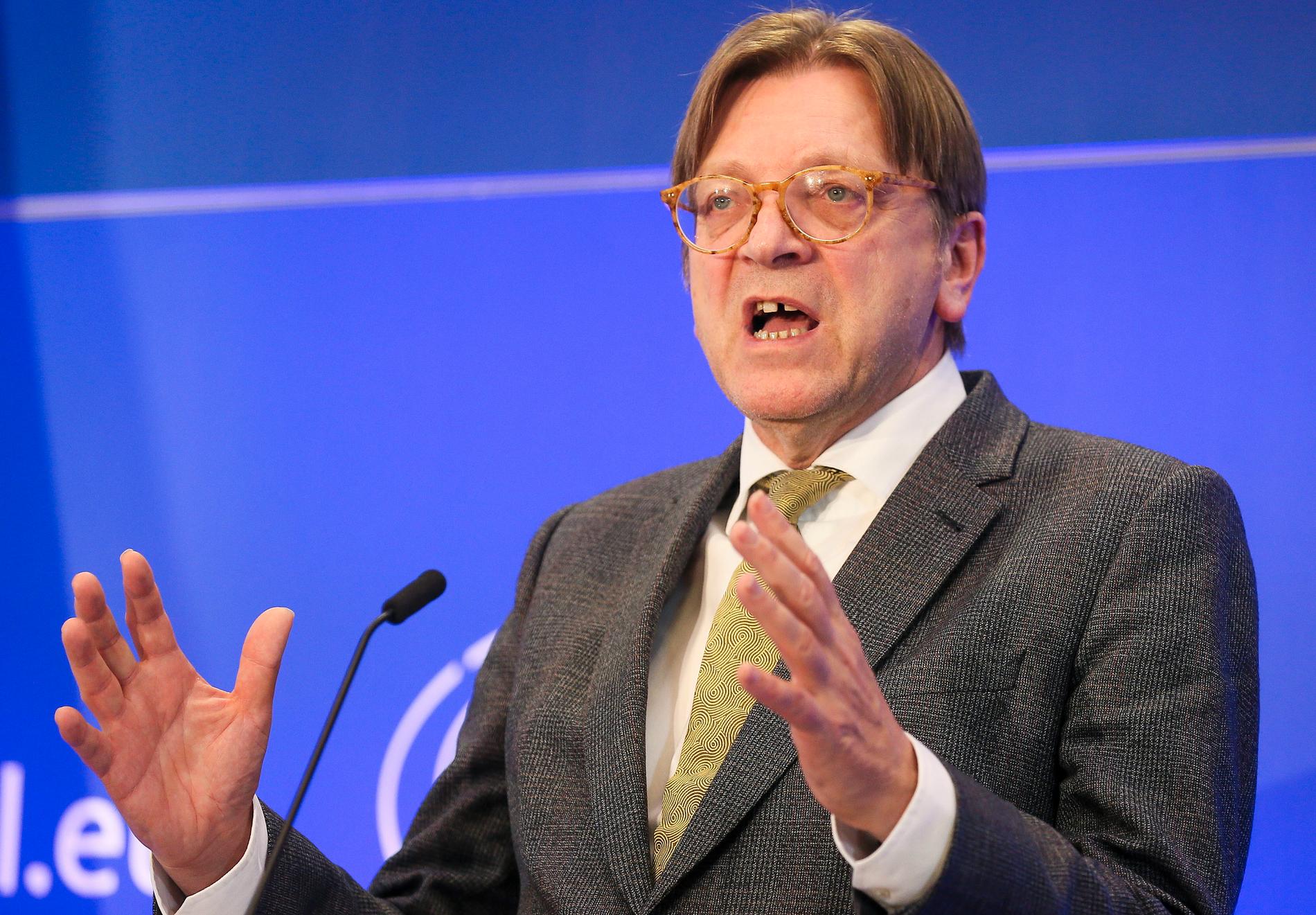 Guy Verhofstadt, ansvarig för brexitbehandlingen i EU-parlamentet. Arkivbild.