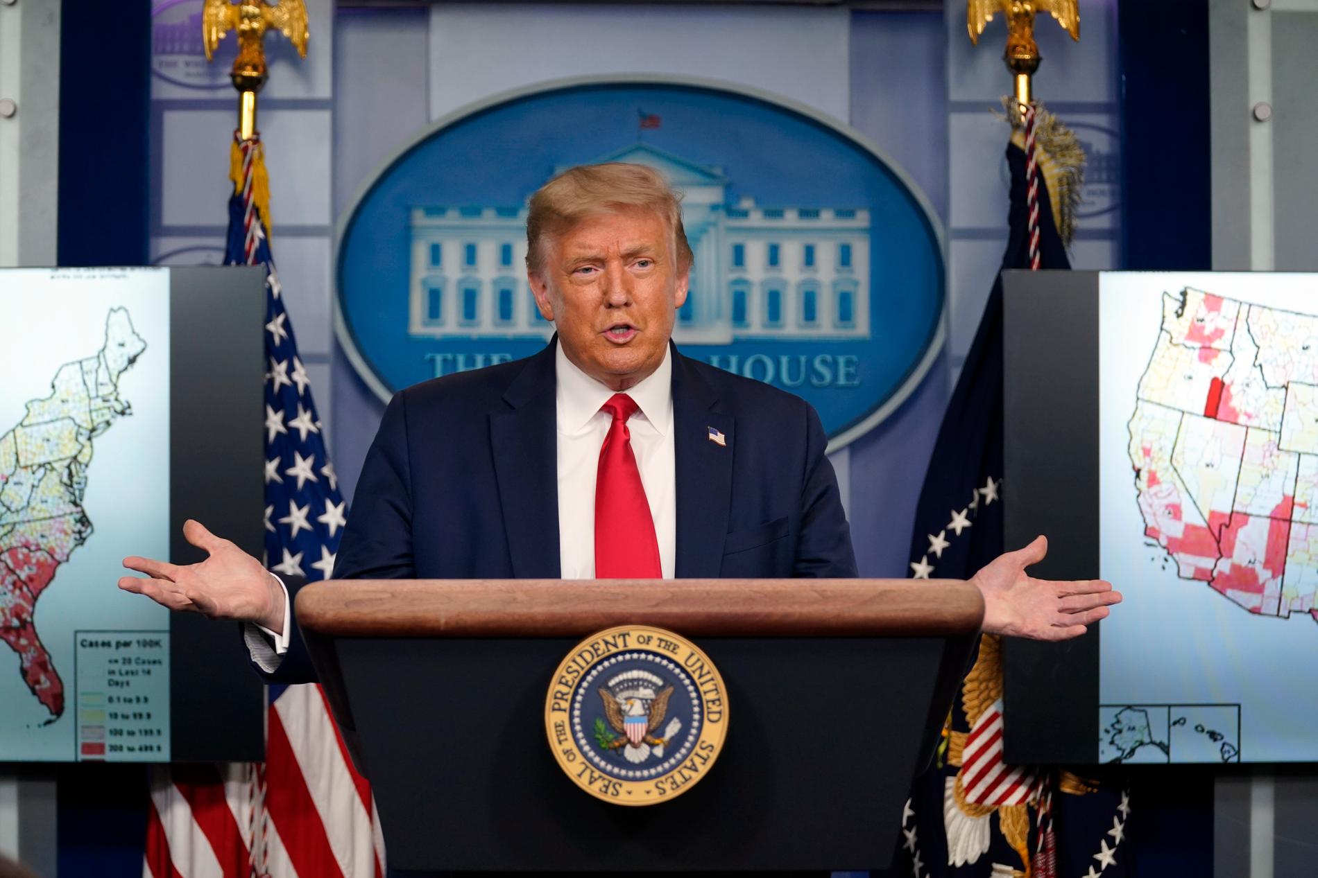USA:s president Donald Trump vid torsdagens presskonferens.