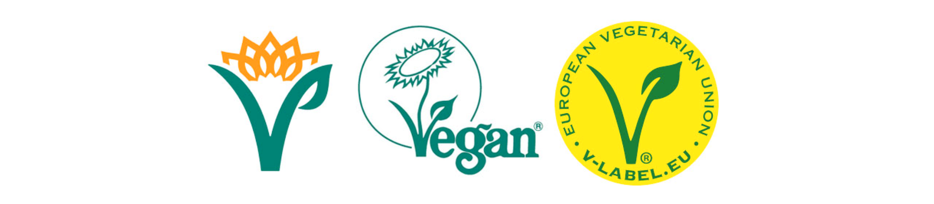 De tre vanligaste veganmärkningarn på Systembolagets produkter är The Vegan Society och The European Vegetarian Union, V-label.