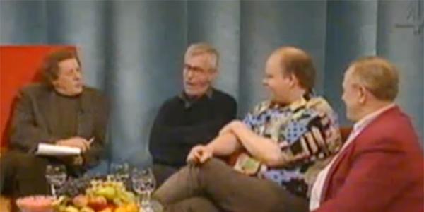 Lasse Brandeby, Bo Widerberg, Lasse Kronér och Kjell P Dahlström i premiären 1993 av programmet ”Vinnare” i TV4. 