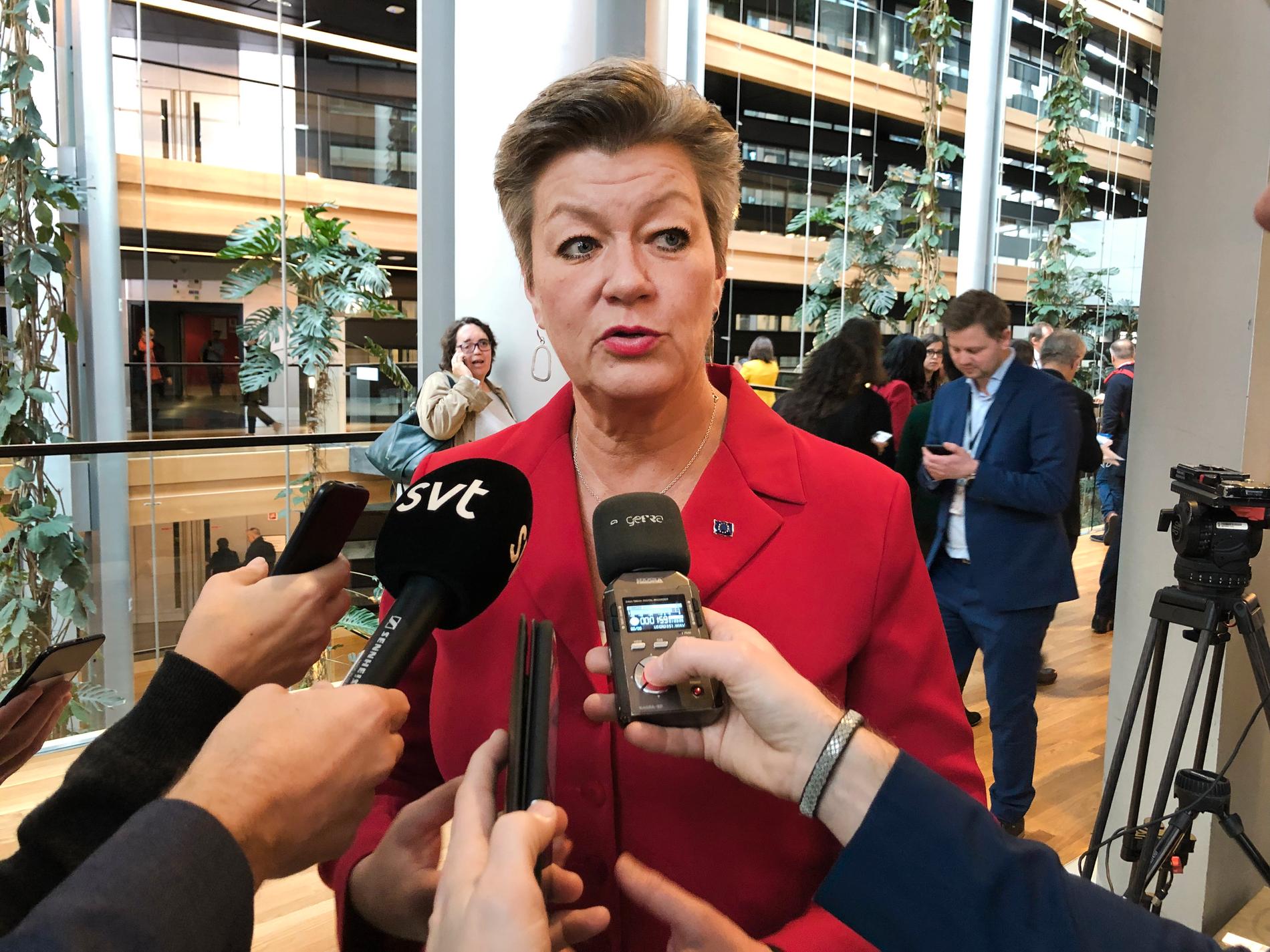 EU:s tillträdande inrikeskommissionär Ylva Johansson efter onsdagens omröstning i EU-parlamentet.