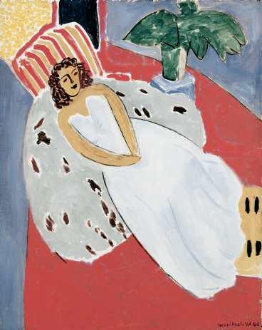 "Ung kvinna i vitt mot röd bakgrund", 1946.