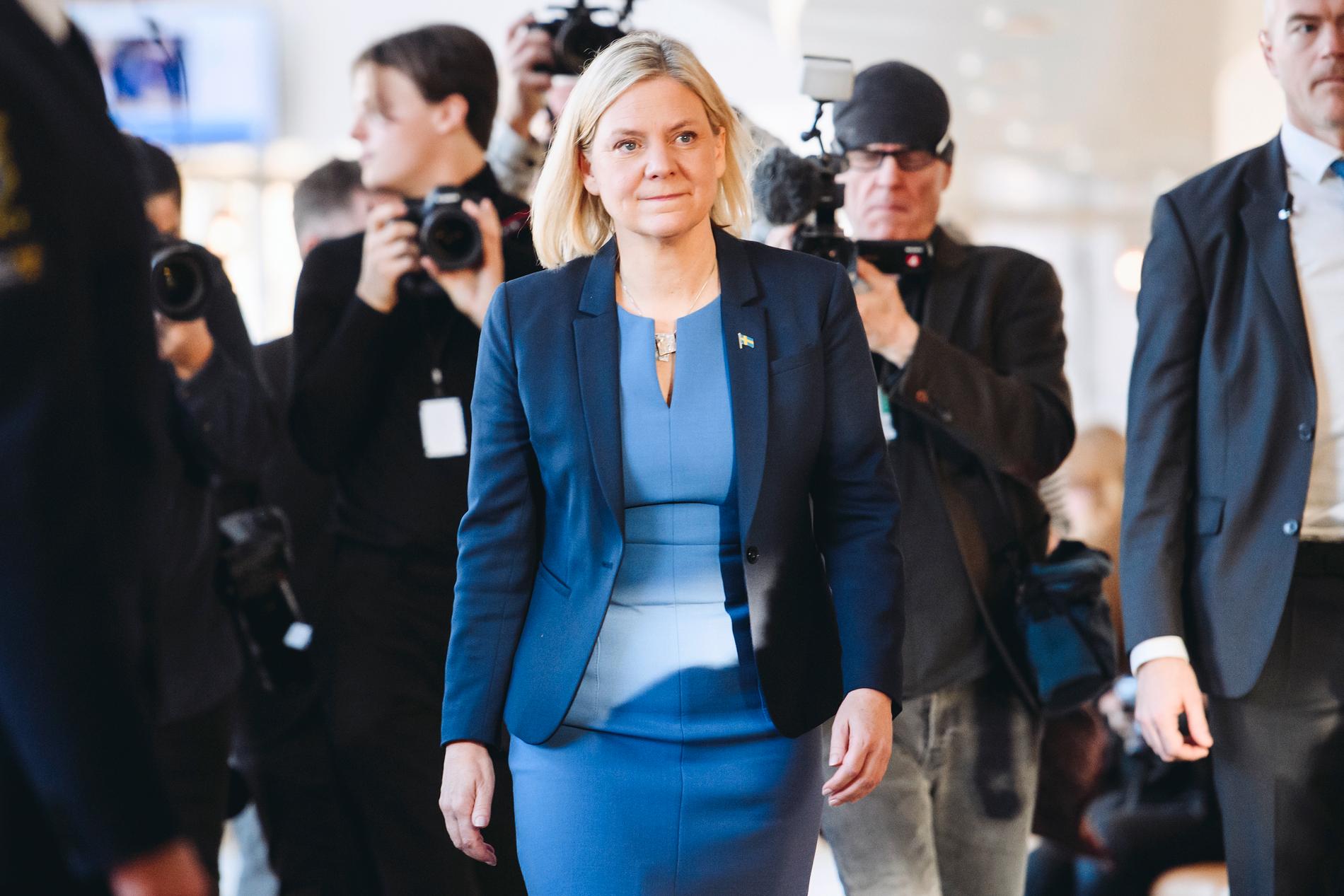 S-ledaren Magdalena Andersson efter att ha blivit vald till statsminister i onsdags. Arkivbild.