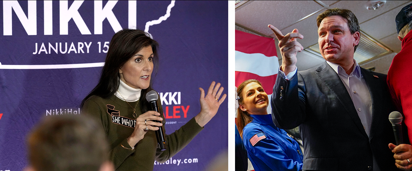 Nikki Haley (till vänster) och Ron DeSantis utmanar Donald Trump om att bli Republikanernas presidentkandidat. 