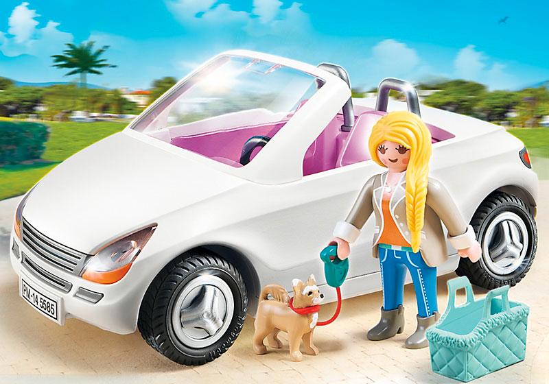 Convertible with Woman and Puppy