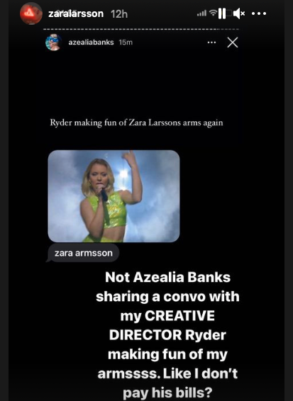 Azealia Banks skärmdump från konversationen med fästmannen Ryder Ripps, som Zara Larsson delat vidare.