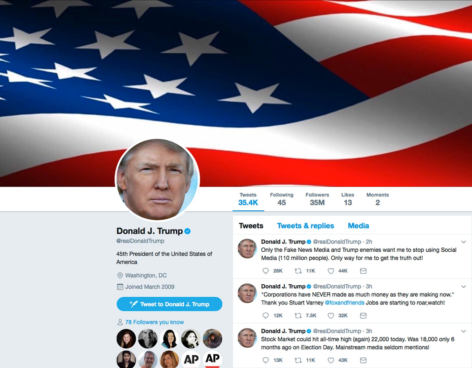 USA:s president Donald Trump på Twitter. Arkivbild.