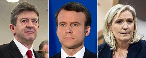 Mélenchon, Macron och Le Pen.