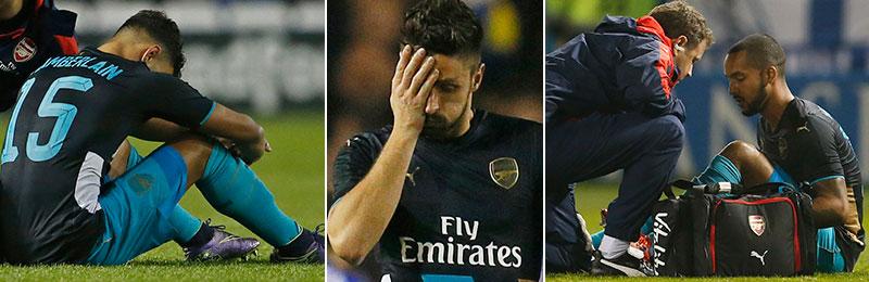 BLYTUNGT, ARSENAL Både Oxlade-Chamberlain och Theo Walcott gick ut skadade när Arsenal föll.