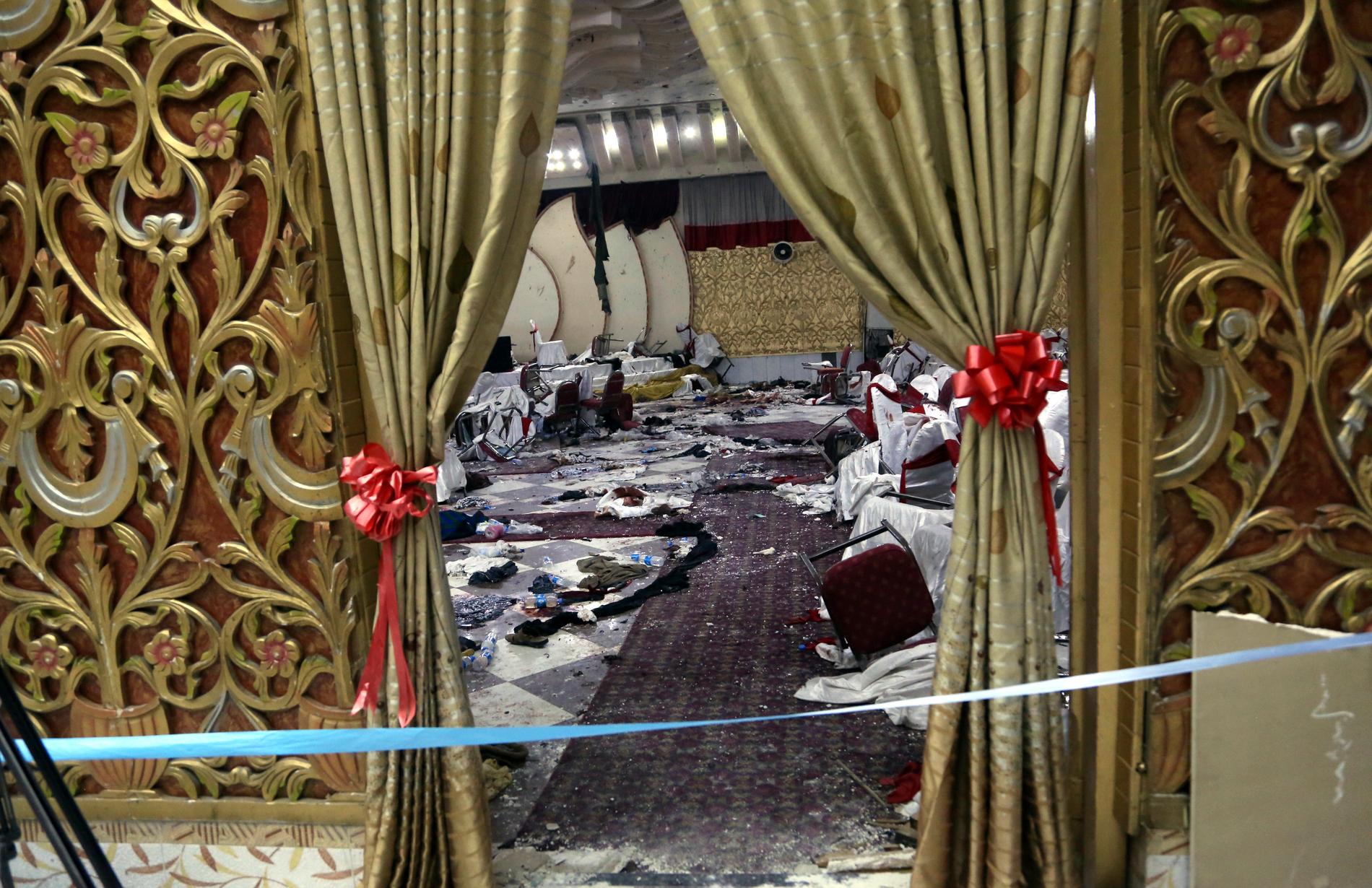 Festsalen i Kabul där tisdagens självmordsdåd ägde rum.