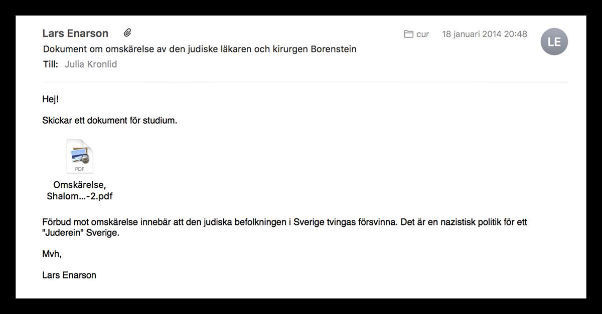 Lars Enarsons mejl till Julia Kronlid.