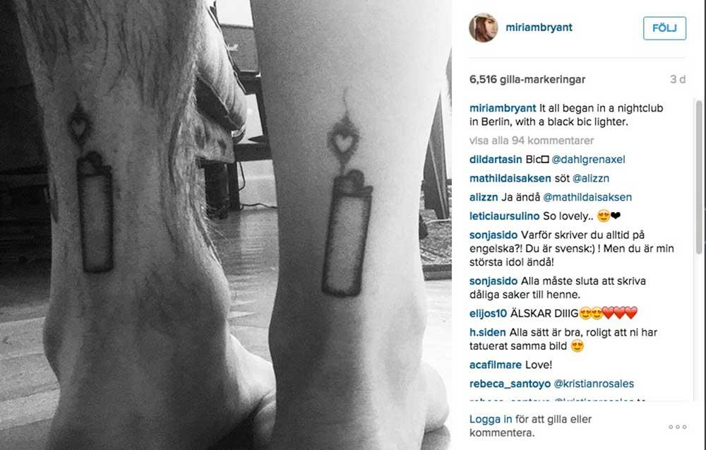 Miriam Bryant visar upp tatueringarna på Instagram.