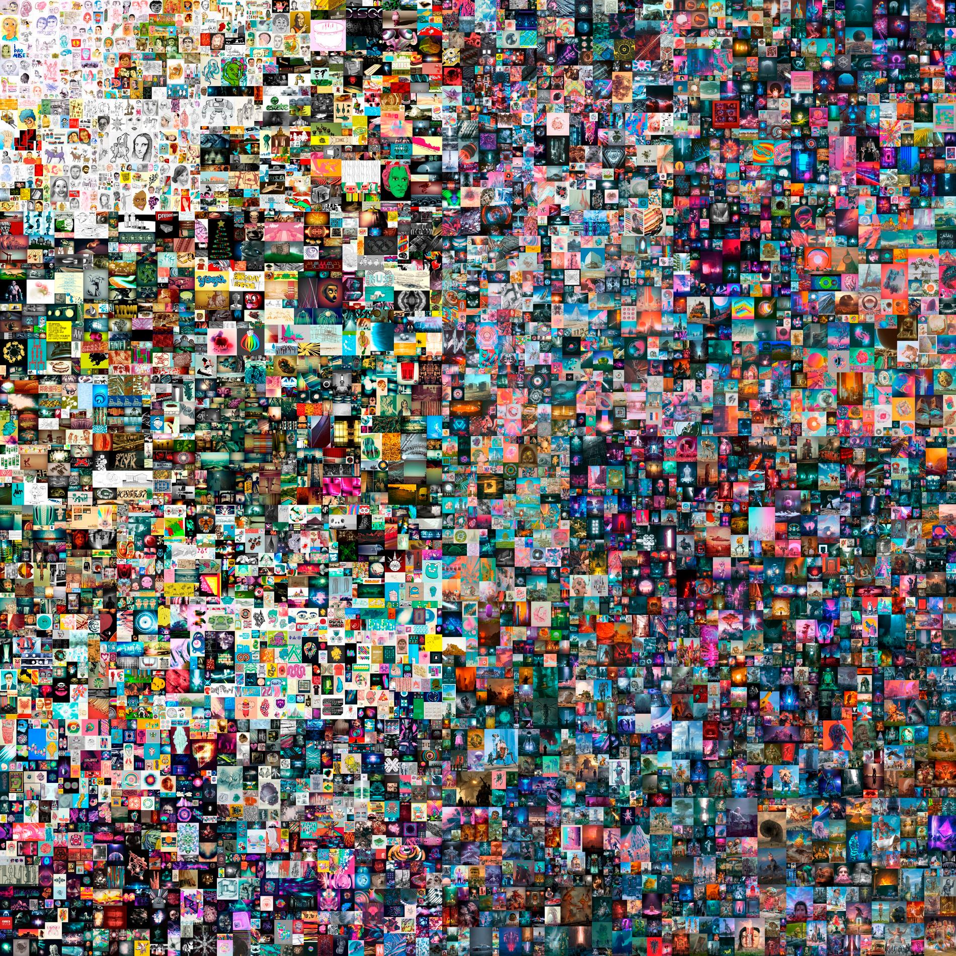 Det digitala konstverket “Everydays: The First 5,000 Days," av konstnären som kallar sig Beeple såldes för 69 miljoner dollar. Arkivbild från mars 2021.