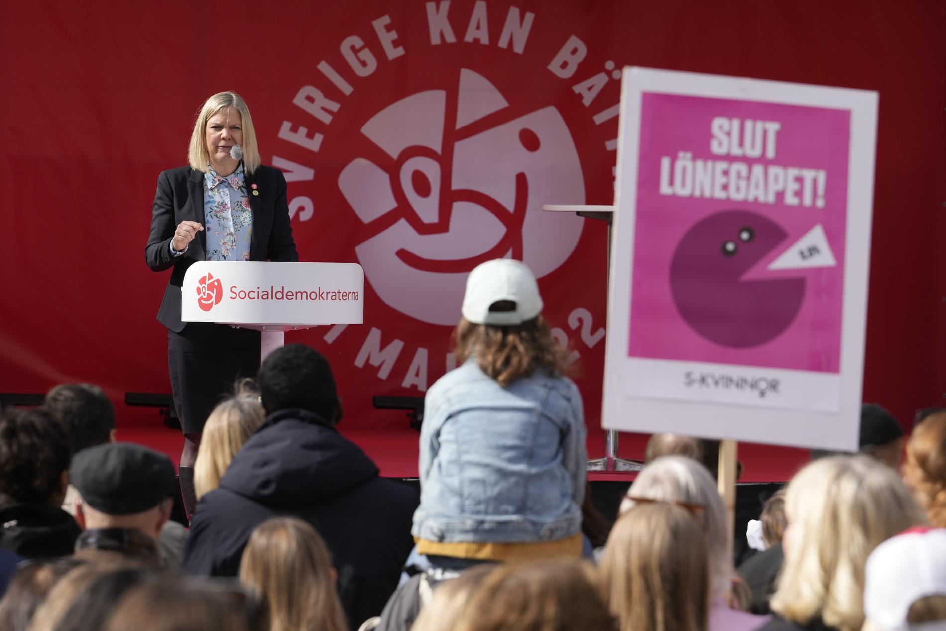 Socialdemokraternas partiledare Magdalena Andersson (S) talade på arbetarrörelsens dag första maj.