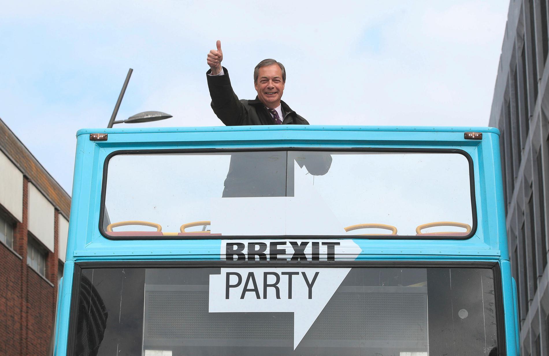 Brexitpartiets ledare, den tidigare Ukip-frontfiguren Nigel Farage, EU-valkampanjar i Sunderland.