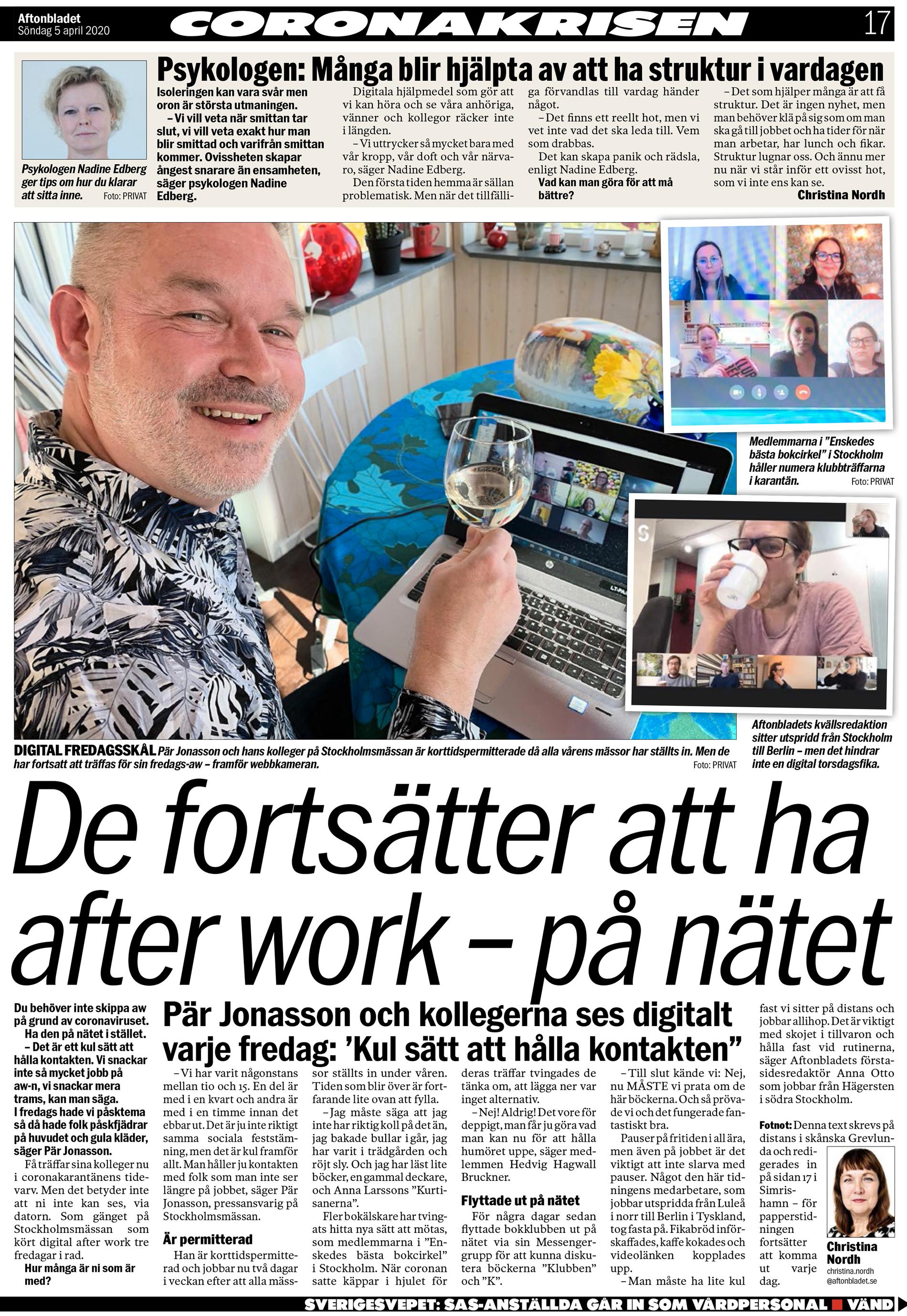 Aftonbladets printupplaga söndag 4 april 2020.