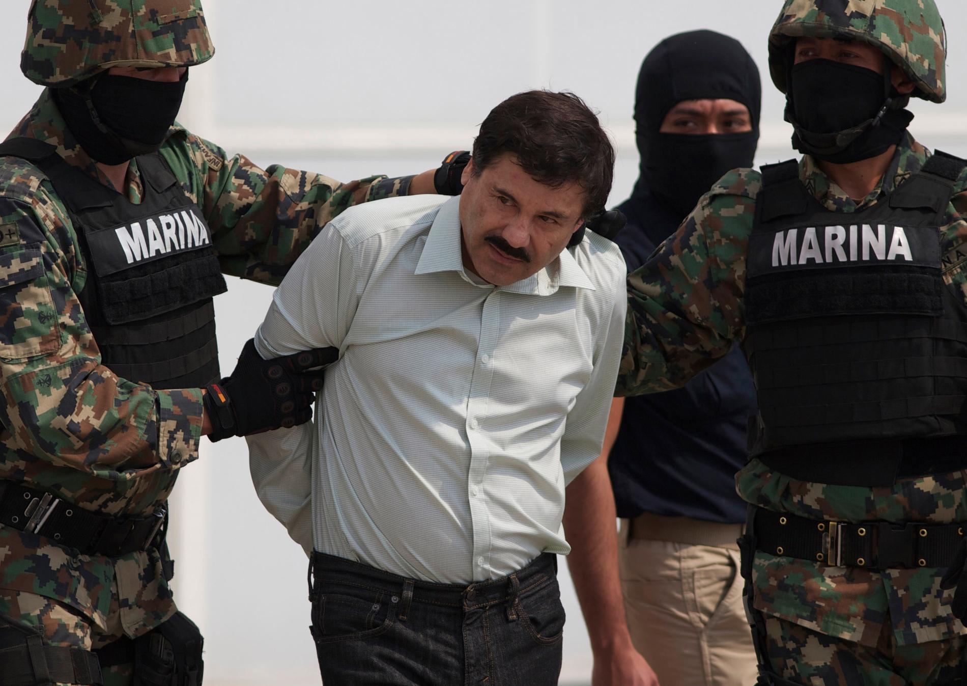 Joaquín "El Chapo" Guzmán greps 2014 efter 13 år på flykt. 2001 rymde han från högsäkerhetsfängelset Puente Grande i Mexiko i en tvättvagn. Arkivbild.