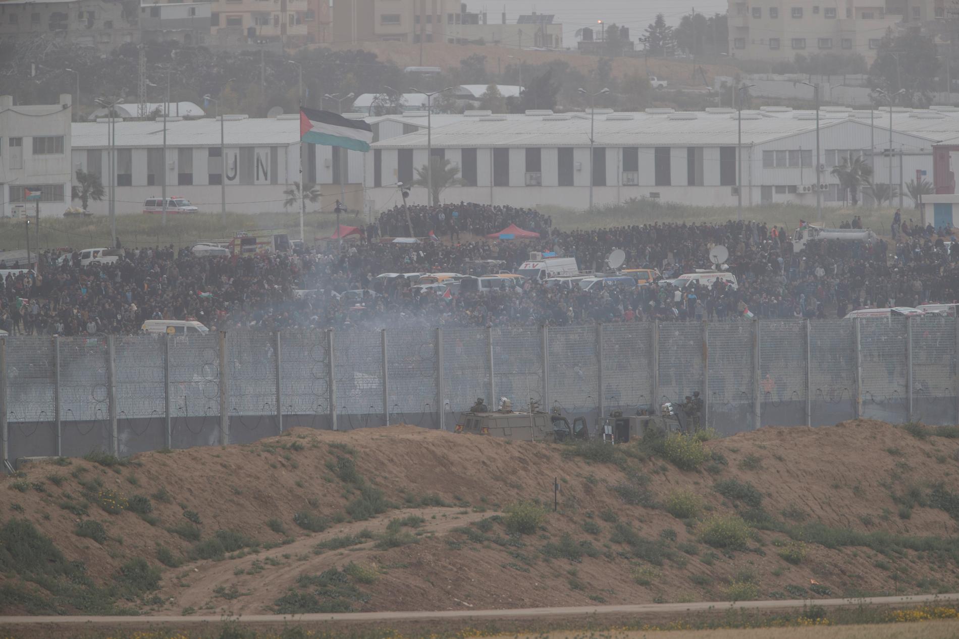 Protester vid Gazastängslet den 30 mars. Arkivbild.