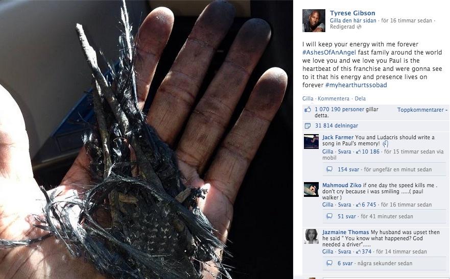 Tyrese Gibson hyllar sin avlidna kollega i en Facebookstatus.